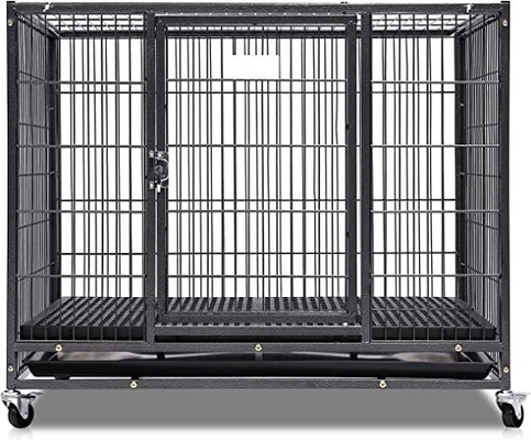สุนัขขนาดใหญ่ หนักงานโลหะ Kennel และกล่องที่มีสี่ล้อในสีดําแข็ง