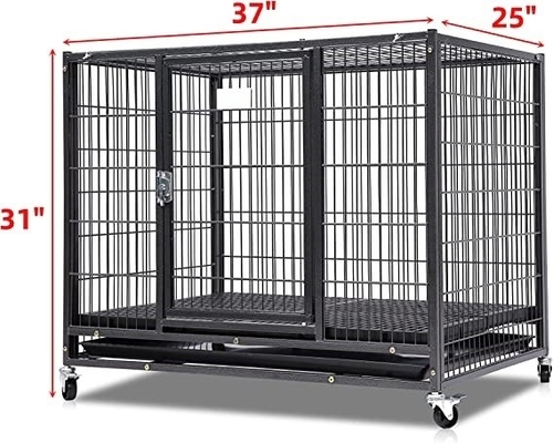 สุนัขขนาดใหญ่ หนักงานโลหะ Kennel และกล่องที่มีสี่ล้อในสีดําแข็ง