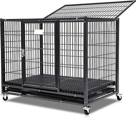 สุนัขขนาดใหญ่ หนักงานโลหะ Kennel และกล่องที่มีสี่ล้อในสีดําแข็ง