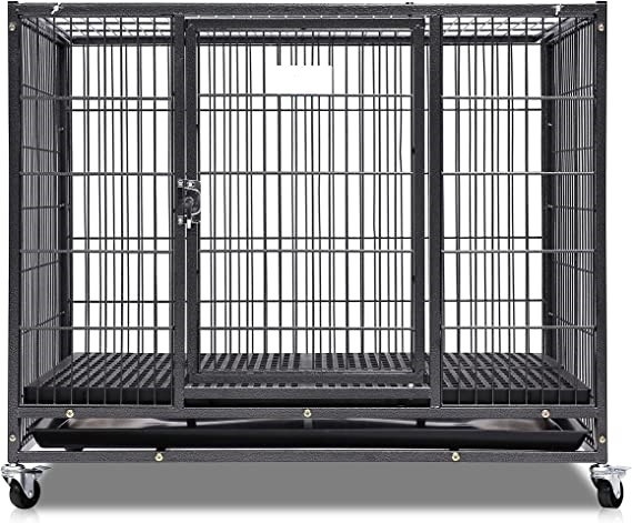 สุนัขขนาดใหญ่ หนักงานโลหะ Kennel และกล่องที่มีสี่ล้อในสีดําแข็ง